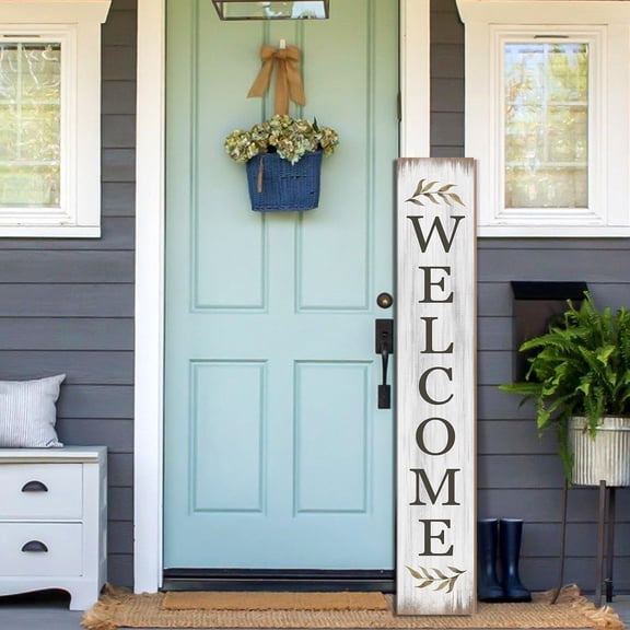 Spring Welcome Sign for Porch 47" Retro White Wooden Door Sign for Outdoor Decoration Rustic Cabin Large Porch Signs For Patio Farmhouse Vertical Signs for Seasons Standing Yard Signs for Garden