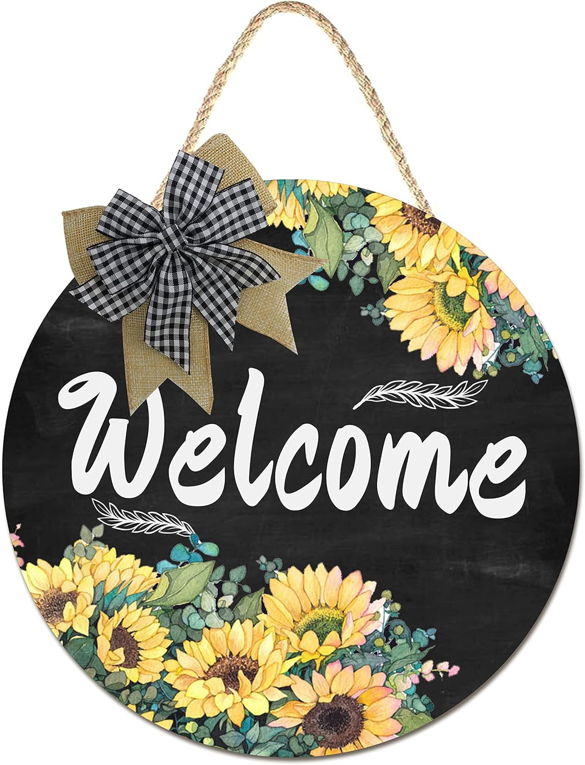 Spring Welcome Sign Round Wood Decor Sign Floral Rustic Farmhouse Wood ...