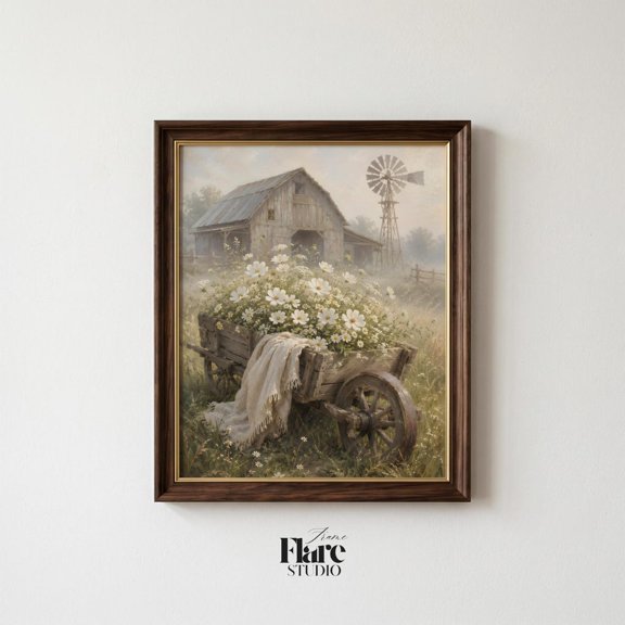 Spring Wheelbarrow Floral Wall Art Print