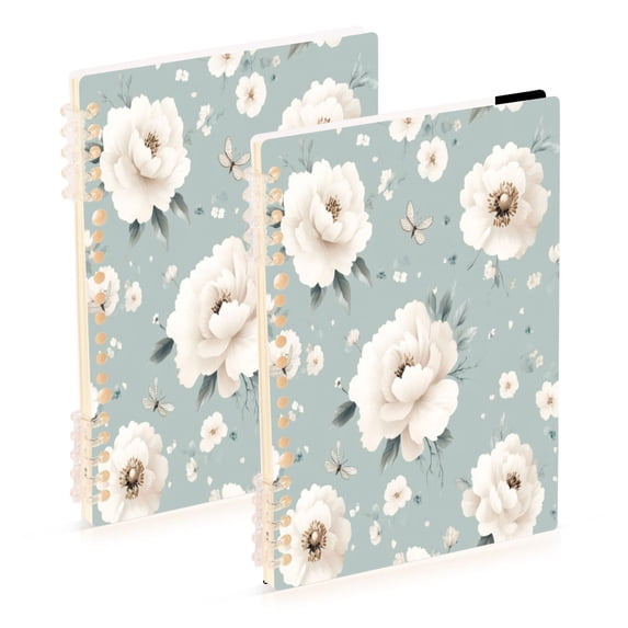 Spring White Blossoms 2-Piece A5 PP Notebooks, Adjustable Rings, 80g Paper, Diary Set