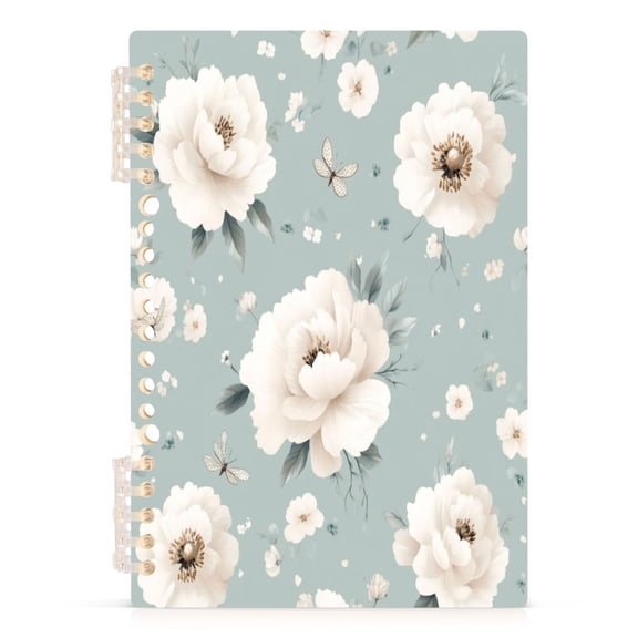 Spring White Blossoms A5 8.3x5.7in PP Notebook, Adjustable Rings, 60 Sheets, Diary or Journey Note