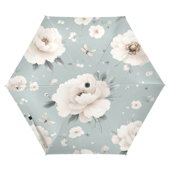 Spring White Blossoms Folding Umbrella UV50+ Waterproof Sun Protection Auto Open Close Compact Fiberglass Frame
