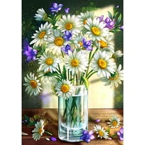 Spring White Daisies Purple Flower Garden Yard Flag 28 x 40 Inch, Double Sided Outdoor Decorative Welcome flags Banners for Home House Lawn Patio