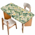 thumbnail image 1 of Spring White Daisy Table Cloths for 5 Foot Rectangle Tables, Flowers Green Leaves Retro Botanical Patio Waterproof Elastic Fitted Tablecloths, Washable Rectangular Table Cover for Camping, 1 of 8