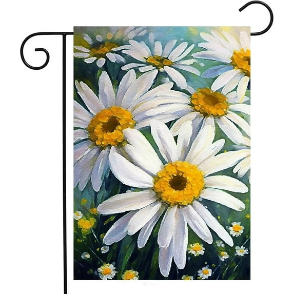 Spring White Field of Daisies Flowers Blooming Wildflowers Natural Landscape Garden Yard Flag 12"x 18" Double Sided Polyester Welcome House Flag Banners for Patio Lawn Outdoor Home Decor