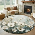 thumbnail image 1 of Spring White Floral Round Rug 5ft Washable Circle Kitchen Rugs Non Slip Abstract Oil Painting Plant Large Area Rug Indoor Floor Carpet for Bedroom Living Room Home Office Dining Room Nursery, 1 of 8