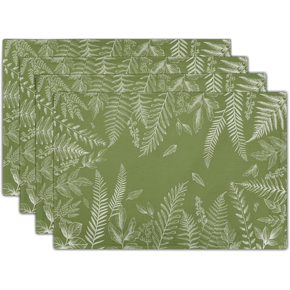Spring Wild Fern Leaf Plants Placemats Set of 4, 12 x 18 Inch Green Place Mats Washable Kitchen Dining Linen Table Mats for Dining Table Kitchen Decoration