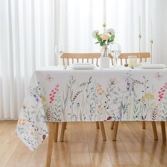 Spring Wild Flower Butterfly Rectangle Tablecloth - 60" X 102" Oblong Polyester Floral Table Cover Reusable Water Resistant for Spring Summer Easter Dining Table Decoration