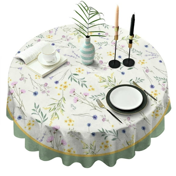 Spring Wild Flower Round Table Cloth,Wrinkle Resistant Table Cover with Polyester,Waterproof Reusable Round Table Cloths for Easter Birthday Picnic Wedding (Round,60x60inch)