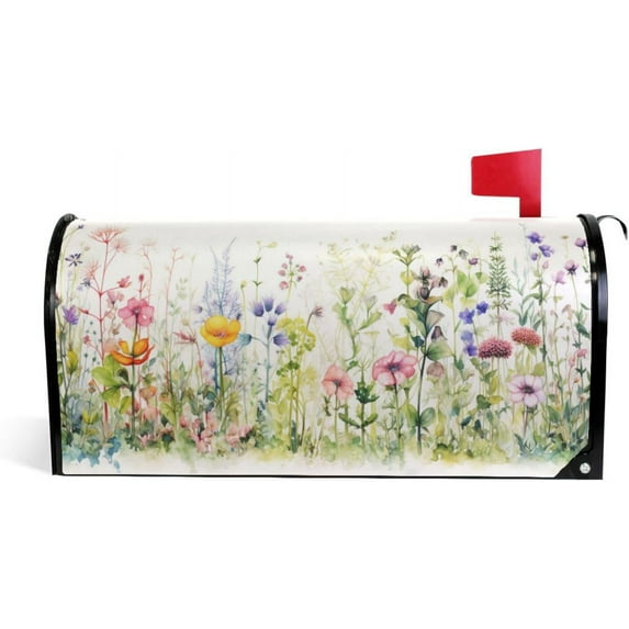 Spring Wild Flowers Magnetic Mailbox Cover MailWraps Garden Yard Home Decor for Outside Standard Size-18"x 20.8"