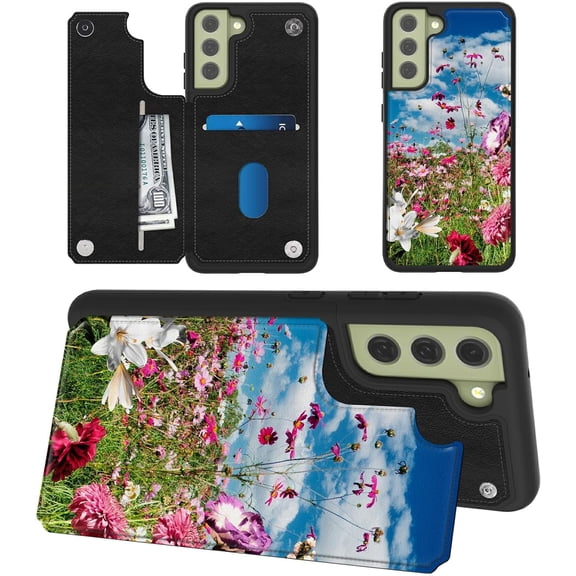 Spring Wild Flowers for Samsung Galaxy S25 Wallet Case with Card Holder, RFID Blocking Flip Soft PU Leather Kickstand Magnetic Closure Slim Purse Phone Case for Samsung Galaxy S25