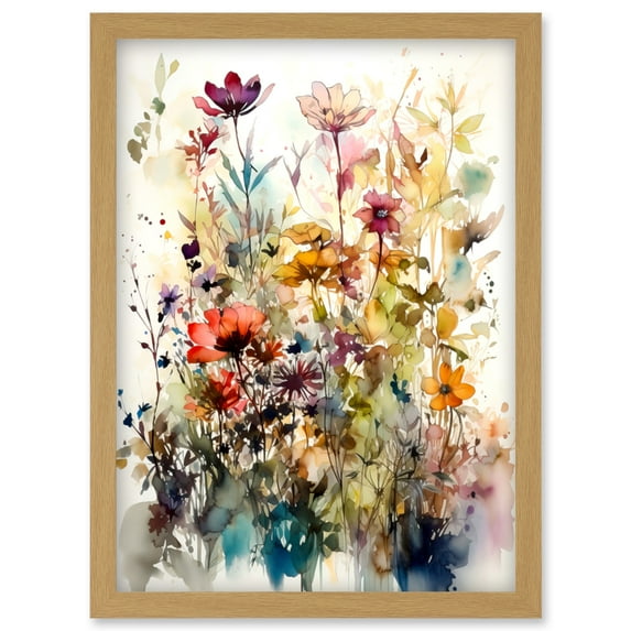 Spring Wild Flowers Watercolour Colourful Floral Blooms Painting Artwork Framed Wall Art Print A4