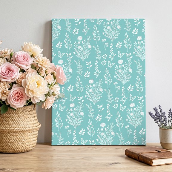 Spring Wildflower Canvas Wall Art for Living Room, Rustic Grasses Leaves Butterfly Country Mint Green Poster Print Painting for Bedroom Office Home Decoration Wall Pictures Prepare To Hang 20"x30"