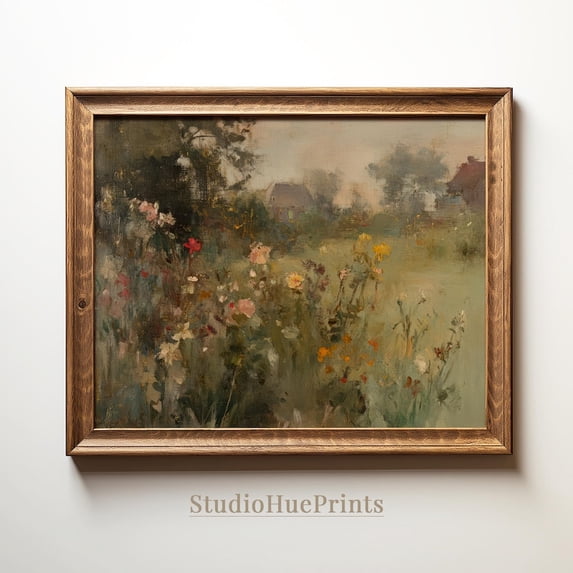 Spring Wildflower Field Landscape Vintage Nature Floral Wall Art, UNFRAMED Size 16x16