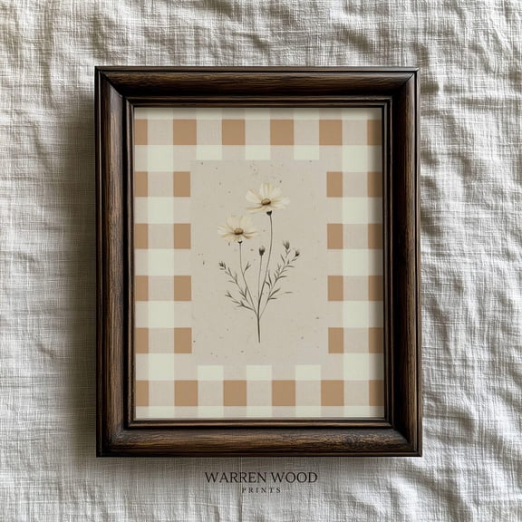 Spring Wildflower Print, Gingham Wall Art, Unframed Paper Poster 8x10in