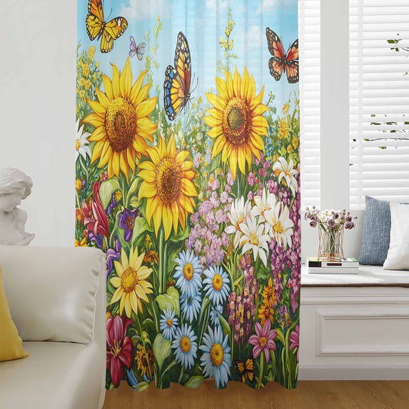 Spring Wildflower Semi Sheer Curtains Drapes for Living Room, Bedroom ...