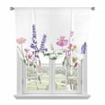 thumbnail image 1 of Spring Wildflower Tie Up Curtain 63 Inches Long, Pink Purple Flower Balloon Style Kitchen Window Curtain Over Sink, Small Window Rod Pocket Curtain 52"x63", 1 of 9