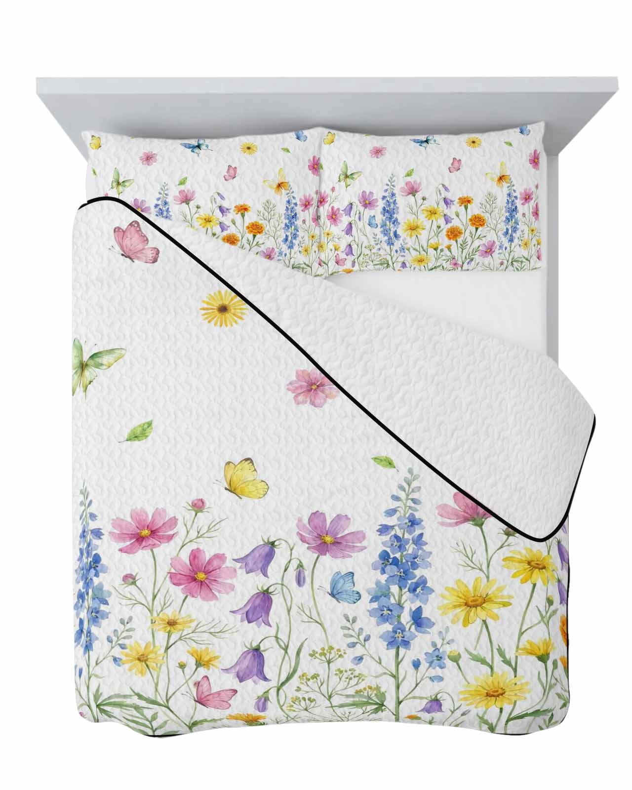 Spring Quilt Set Spring Wildflowers 3 Piece Quilt Set Queen Size, Country Watercolor ...