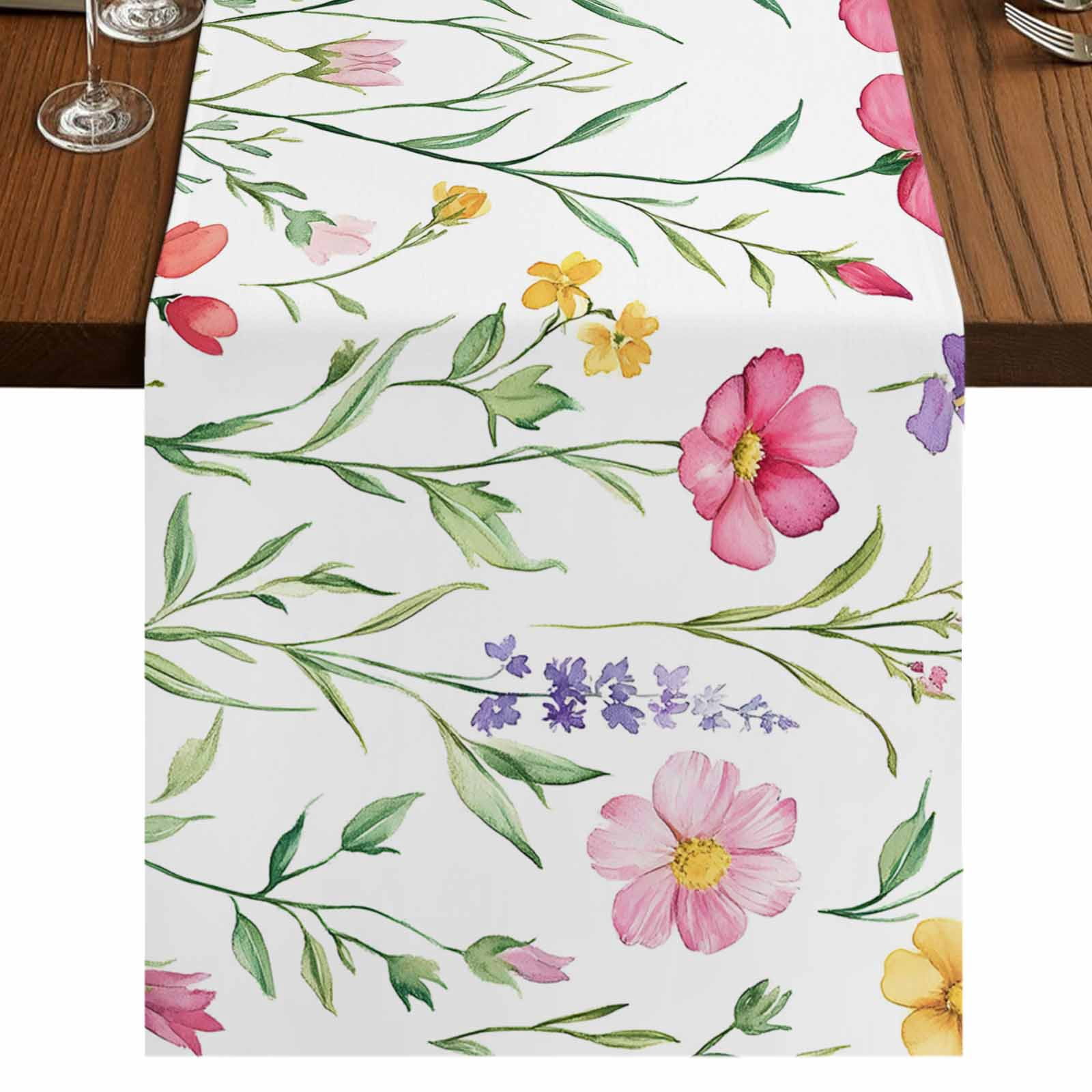 Spring Wildflowers 48 Inch Table Runner, Farmhouse Botanical Floral ...