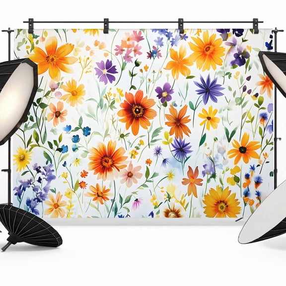 Spring Wildflowers Backdrop for Photography,Fabric Photo Background Backdrop,Leaves Pastoral Botanical Country Photo Booth Background for Portrait Photoshoot Video Wedding Decoration Banner 7x5ft