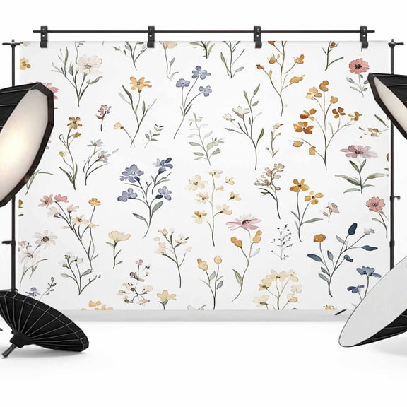 Spring Wildflowers Backdrop for Photoshoot,Photography Photo Studio Background Wall Backdrop,Rustic Pastoral Botanical Floral Back Drop Banner Panel for Portraits Wedding Party Live Streaming 8x6Ft