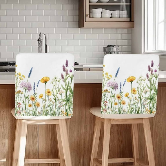 Spring Wildflowers Chair Covers Set of 6 Colored Flowers Pastoral Wind Chair Back Covers Stretch Removable Washable Slipcovers Protector for Dining Room Kitchen Party Decor