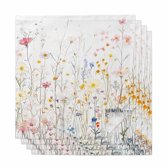 Spring Wildflowers Cloth Napkins, Pastoral Rustic Farmhouse Botanical Washable and Reusable Dinner Napkins Set of 4, Table Napkin for Kitchen Party Birthday Wedding Hotel Housewarming 20"x20"