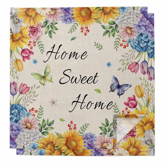 Spring Wildflowers Cloth Napkins, Watercolor Tulip Floral Leaf Plant Beige Washable and Reusable Dinner Napkins Set of 2, Table Napkin for Kitchen Party Birthday Wedding Hotel Housewarming 20"x20"