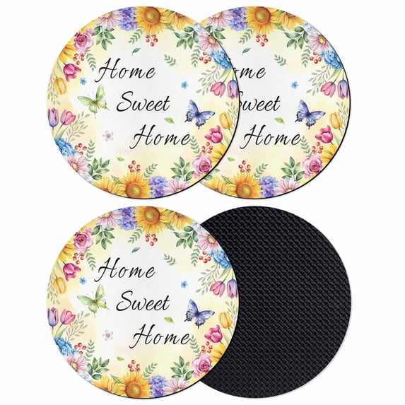 Spring Wildflowers Coasters Set of 4, Absorbent Coasters for Drinks, Watercolor Tulip Floral Leaf Plant Yellow Coaster for Desk Coffee Table Protection, Home Decor House Warming Gifts 4"