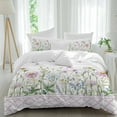 thumbnail image 1 of Spring Wildflowers Comforter Set Full Size, Pink Morocco Blue Flower Plant Country Soft Bedding Set for Man Woman, 4 Pieces Duvet Cover Set with Fitted Sheet, 2 Pillowcases, 1 of 9