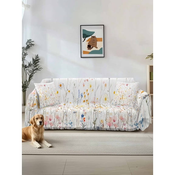 Spring Wildflowers Couch Cover, Pastoral Rustic Farmhouse Botanical Sofa Cover Blanket for Loveseat Couches,Sectional Sofa Slipcover Furniture Protector for Living Room Bedroom 71''x118''