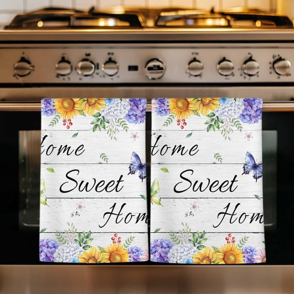 Spring Wildflowers Kitchen Towels Set of 3, Watercolor Floral Leaf Wood Grain Absorbent Dish Towels for Kitchen, Microfiber Hand Towel, Quick Drying Tea Towel for Cleaning Decorative Dishcloths
