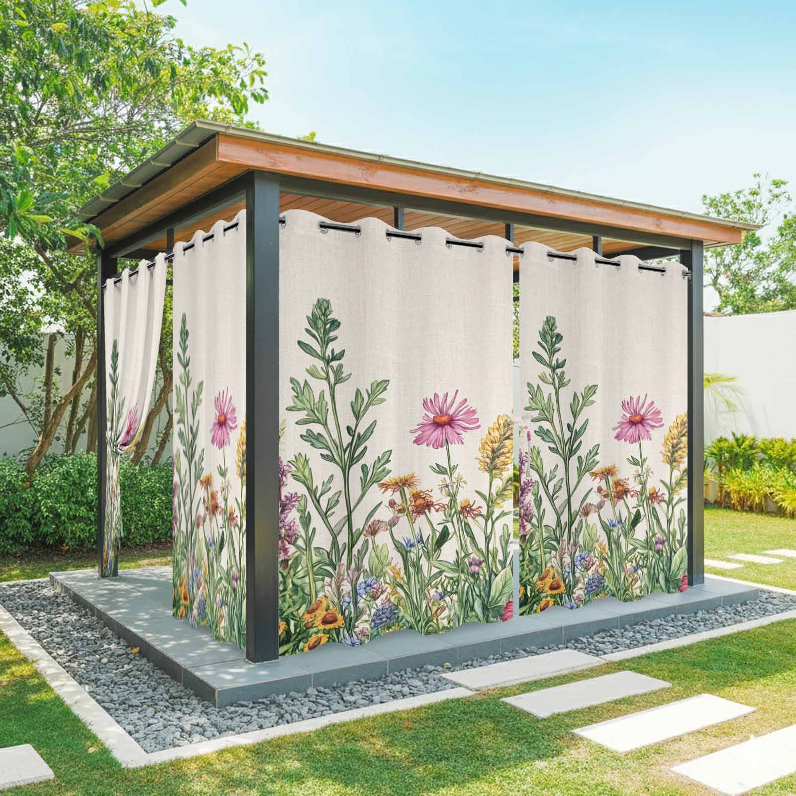 Spring Wildflowers Outdoor Curtains for Patio Waterproof, Colored ...