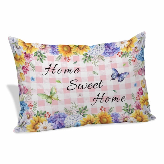 Spring Wildflowers Pillow Covers King, Watercolor Floral Butterflies Pink Plaid Soft Brushed Microfiber Breathable Throw Pillow Covers, Pillowcase with Zipper for Couch Sofa Bedroom 20"x36"