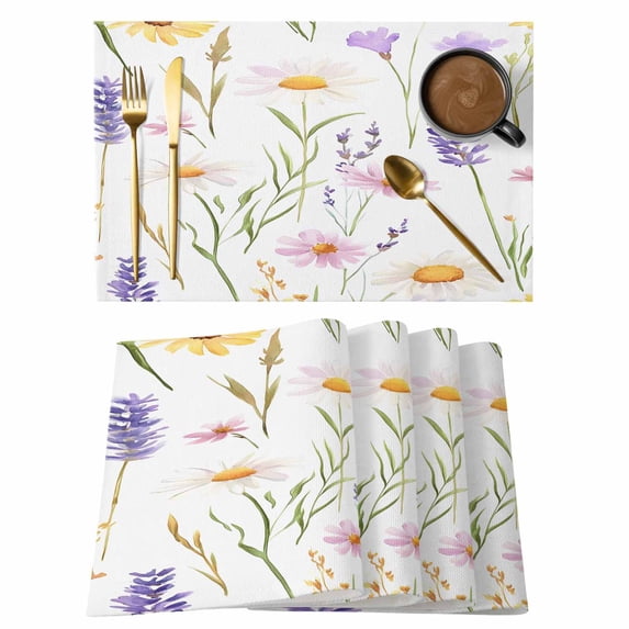 Spring Wildflowers Placemats Set of 6 Pastoral Botanical Flower Place Mats Indoor Wipeable Table Mats Washable Cloth Dining Table Placemats for Kitchen Holiday Party Home Decor 13x19 Inch