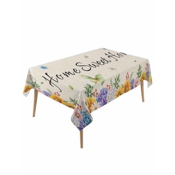 Spring Wildflowers Rectangle Tablecloth, Watercolor Tulip Floral Leaf Plant Beige Waterproof & StainResistant Tablecloth, Washable Oil-proof Table Cover for Dining/Party/Wedding/Buffet 54x108 In