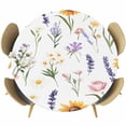 thumbnail image 1 of Spring Wildflowers Round Tablecloth 45-54 Inch Round Fitted Table Cloth with Elastic Edge, Watercolor Botanical Floral Waterproof Table Cover Protector for Outdoor Picnic Party Dining, 1 of 6