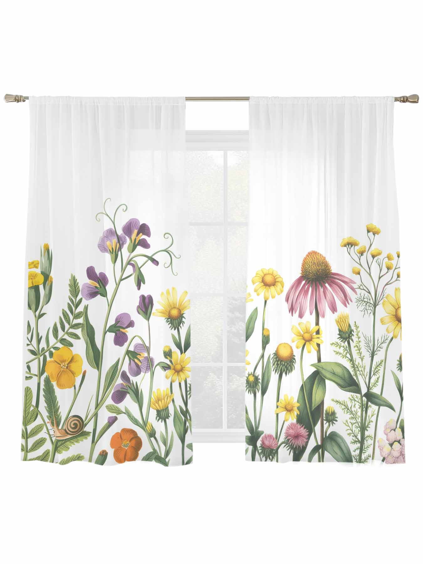 Spring Wildflowers Sheer Curtains 2 Panels Set Summer Country Style ...