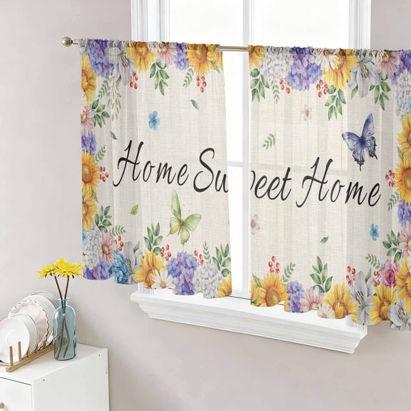 Spring Wildflowers Sheer Curtains 45 Inch Length 2 Panels Set Window Treatments, Watercolor Tulip Floral Leaf Plant Beige Rod Pocket Semi Curtains for Living Room/Bedroom/Kitchen Décor, 104"W x 45"L