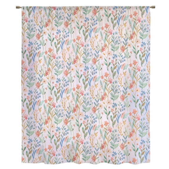 Spring Wildflowers Sheer Curtains 45 Inches Long, Botanical Watercolor Floral Leaf Plant Light Filering Curtains, Breathable Simi Curtain Privacy Drapes for Kitchen Bathroom Small Window Treatment