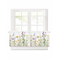 Spring Wildflowers Short Blackout Curtains 24 Inch Long Colored Flowers Pastoral Wind Rod Pocket Kitchen Curtains, 2 Panels Thermal Insulated Room Darkening Drapes for Bedroom, 30"W x 24"L