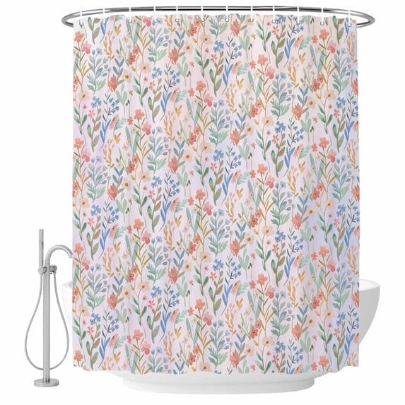 Spring Wildflowers Shower Curtain, Waterproof Shower Curtains for Bathroom, Botanical Watercolor Floral Leaf Plant Washable Fabric Bathtub Curtain Set Bath Decor with 12 Hooks Extra Long 72"x96"