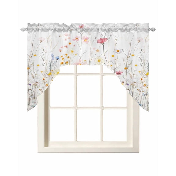Spring Wildflowers Swag Curtains for Kitchen Pastoral Rustic Farmhouse Botanical Valances for Windows Rod Pocket Small Window Treatment Topper for Cafe Bedroom Bathroom Living Room Decor 56x36 Inch
