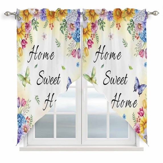 Spring Wildflowers Swag Valances for Windows 2 Pack, Kitchen Window Curtains 36 Inch Length, Watercolor Tulip Floral Leaf Plant Yellow Privacy Swag Curtains for Living Room/Bathroom 36"x36"