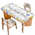 thumbnail image 1 of Spring Wildflowers Table Cloths for 4 Foot Rectangle Tables, Watercolor Floral Leaf Wood Grain Patio Waterproof Elastic Fitted Tablecloths, Washable Rectangular Table Cover for Camping, 1 of 8