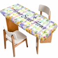 thumbnail image 1 of Spring Wildflowers Table Cloths for 8 Foot Rectangle Tables, Watercolor Floral Leaf Colorful Plaid Patio Waterproof Elastic Fitted Tablecloths, Washable Rectangular Table Cover for Camping, 1 of 8