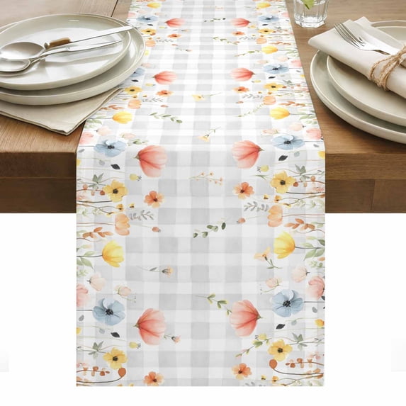 Spring Wildflowers Table Runner - 48 Inch Long, Kitchen Dining Table Runner Dresser Scarves, Watercolor Country Botanical Floral Farmhouse Decor for Coffee Tables Wedding Party Banquet