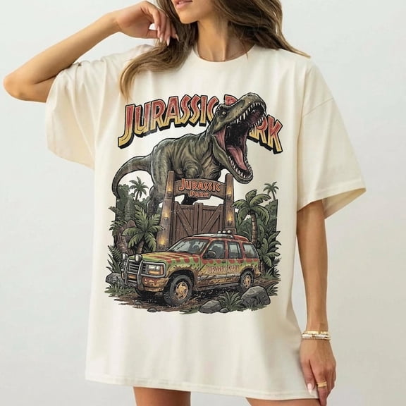 Vintage Dinosaur Park Adventure Shirt Retro T-Rex Gate Jeep Graphic Tee Prehistoric Theme Comfort Colors Unisex Cotton T-Shirt, Size S-3XL