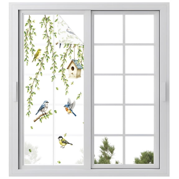 Spring Willow Birds Window Privacy Film Rustic Green Vines Twigs Leaves Botanical Decorative Glass Window Film UV Blocking Static Cling Non-Adhesive Sticker Covering for Home Door 23.6 x 59 inches