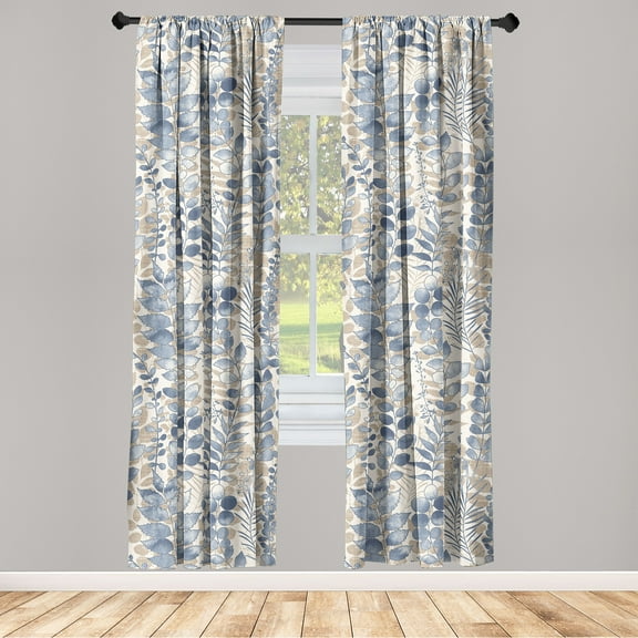 Spring Window Curtains, Nature Concept Continuous Overlapped Leaves Watercolor Art on Plain Back, Lightweight Decor 2-Panel Set with Rod Pocket, Pair of - 28"x84", Dark Ceil Blue Brown, by Ambesonne